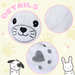 Cute white Bubblepompom seal hat ideal for costumes and photos.