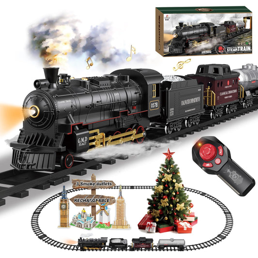 BUBUQE electric steam locomotive with lights and smoke for realistic play.