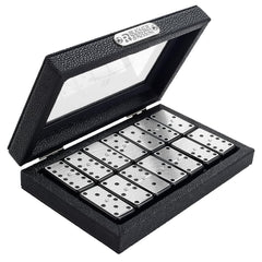 Bucher&Rossini Double Six domino tiles with metal surface in black finish for stylish gameplay