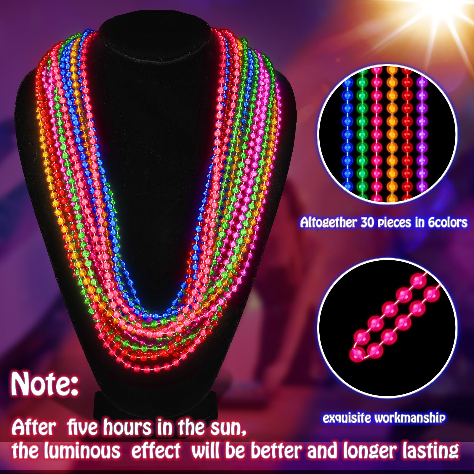 Bucherry neon necklace worn comfortably with a long 33-inch length