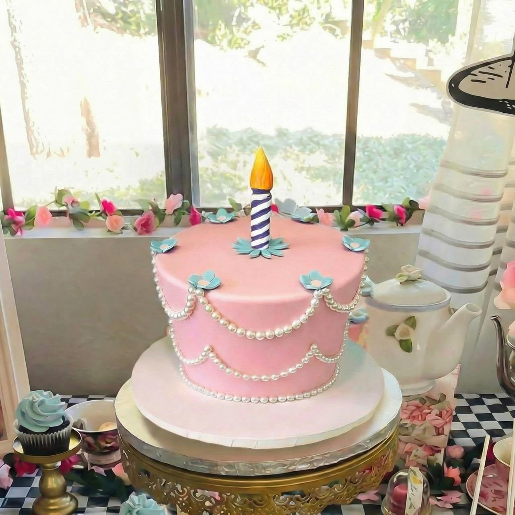 Bucherry Wonderland blue flowers decorating cakes and dessert tables