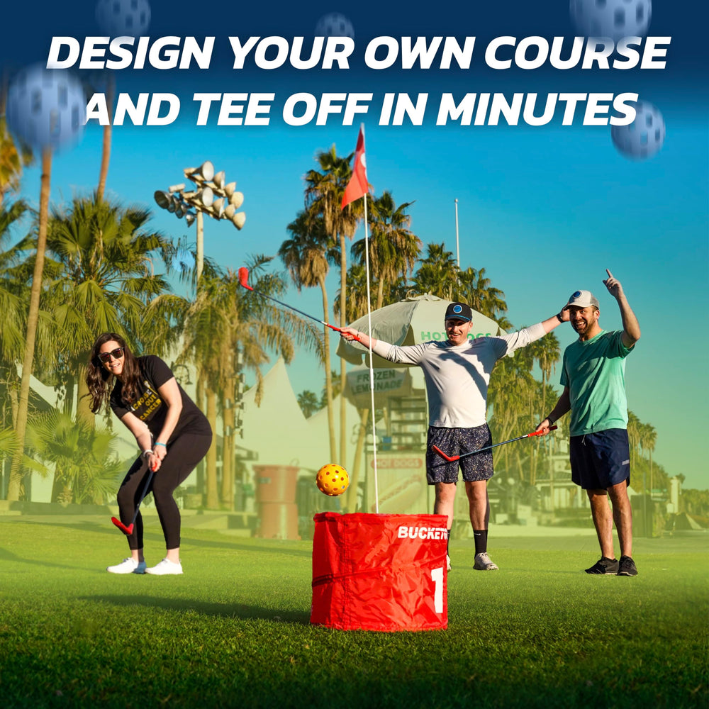 Bucketgolf custom course design lets you switch layouts in minutes.