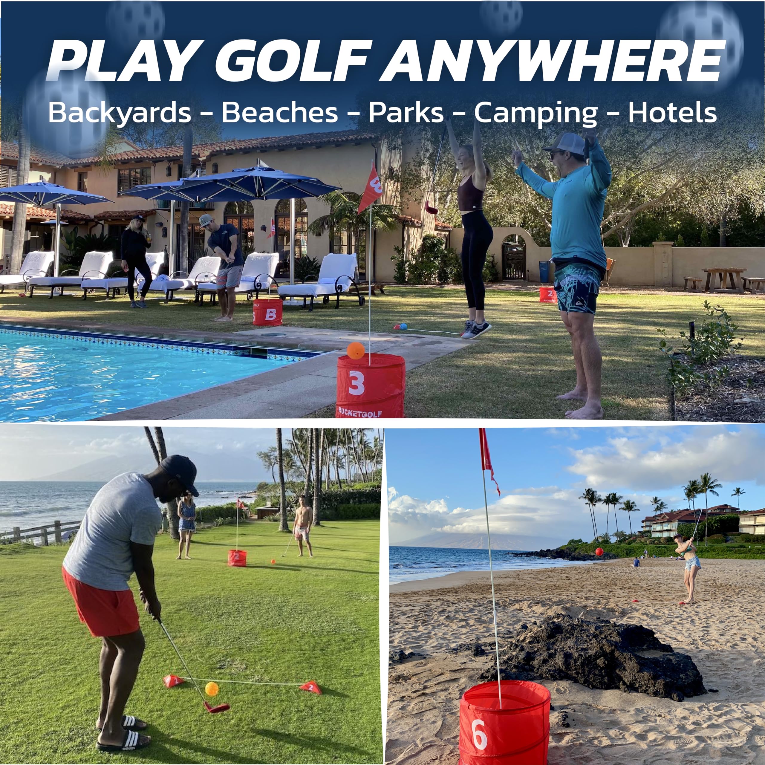 Bucketgolf Game Pro 9-hole design, quick course setup for play.