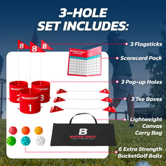 bucketgolf Original Game 3-Hole Travel Set; custom course design in minutes