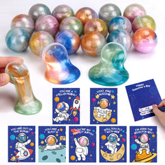 Budbof galaxy slime balls in a 28-pack for classroom exchange and playful activity