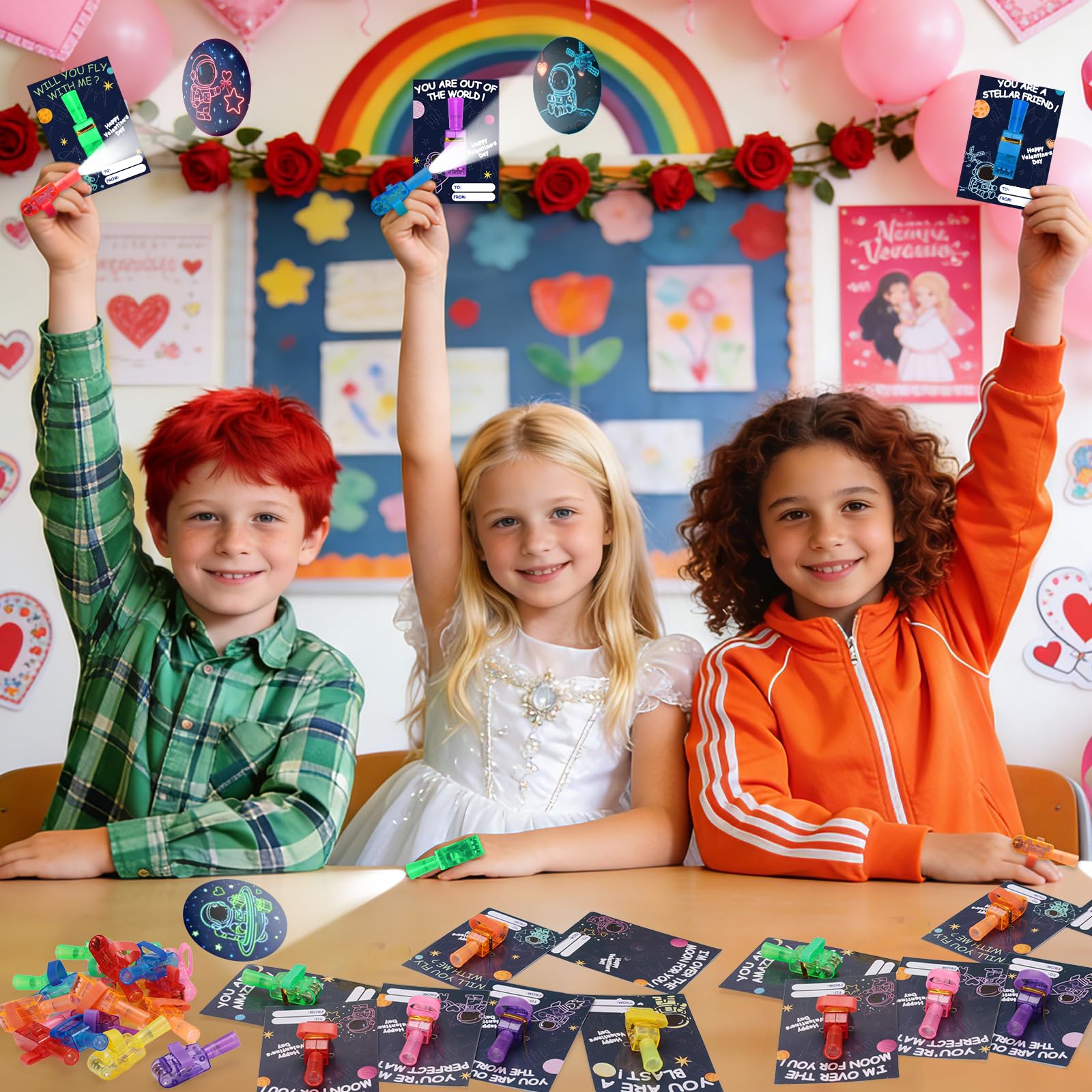 Budbof LED finger light projects astronaut patterns, adds interactive fun to Valentine cards.