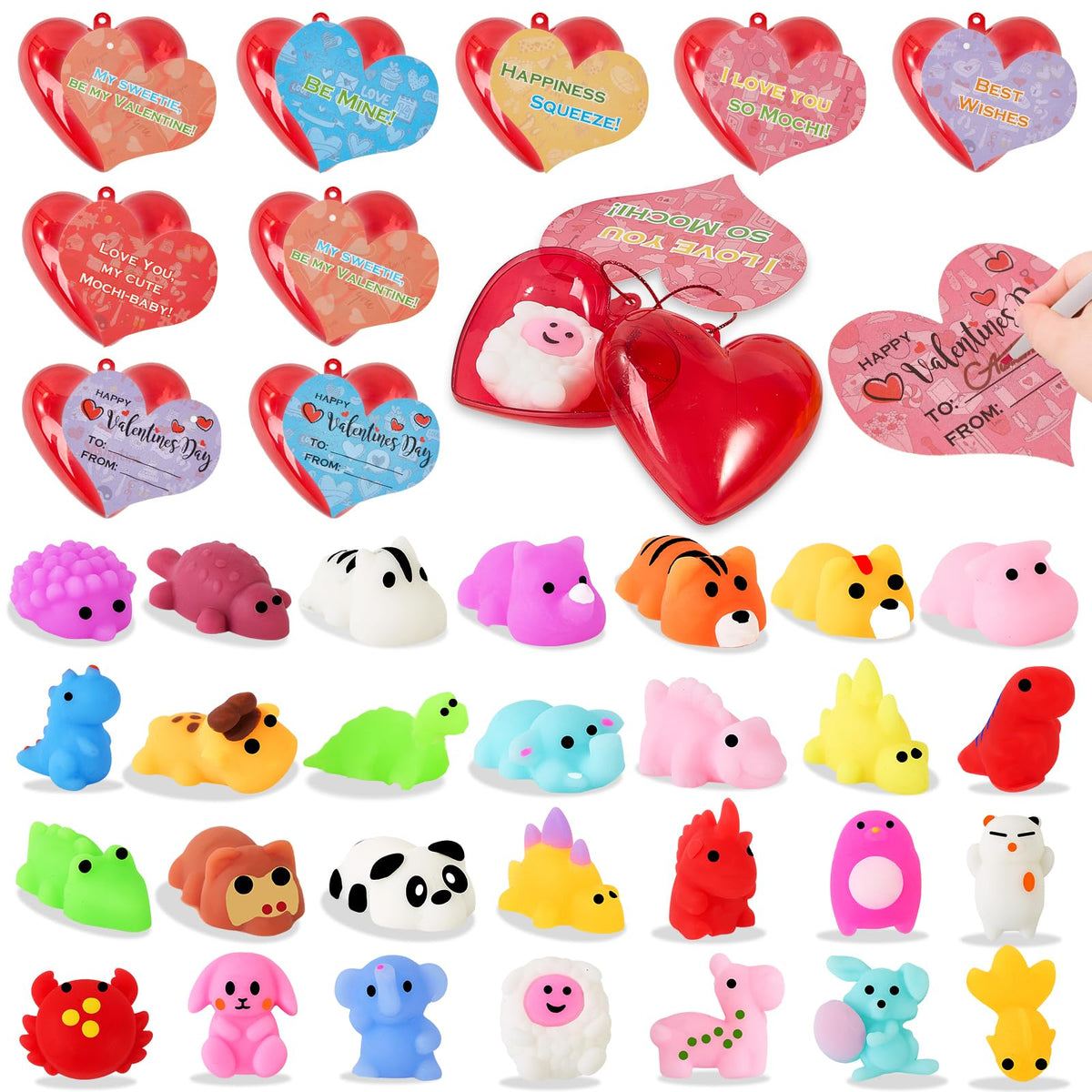 Budbof mochi squishy panda heart box is perfect for classroom Valentine exchanges.