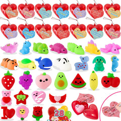 Budbof 28-pack valentines gifts set with mochi squishies for classroom exchanges, encouraging sharing and play.