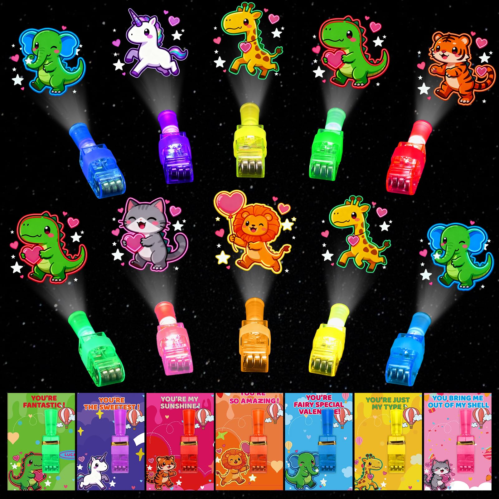 Budbof 28-pack valentines cards with finger lights for classroom exchanges.