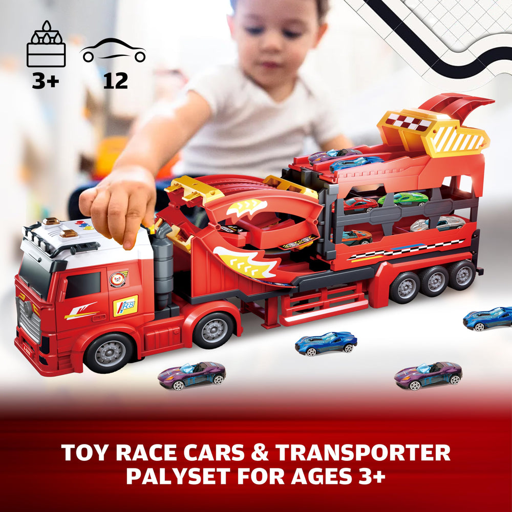 BuddyBight 12 die-cast cars with LED lights and engine sounds for immersive racing.