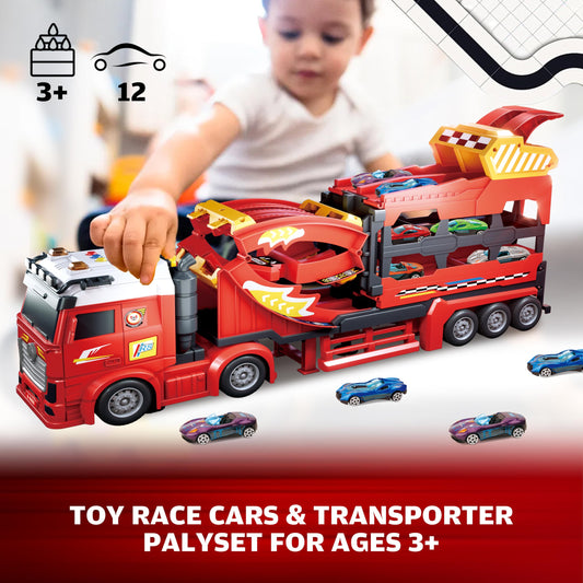 BuddyBight 12 die-cast cars with LED lights and engine sounds for immersive racing.