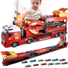 BuddyBight 3in1 Carrier Truck Race Track with twin lanes for competitive play.