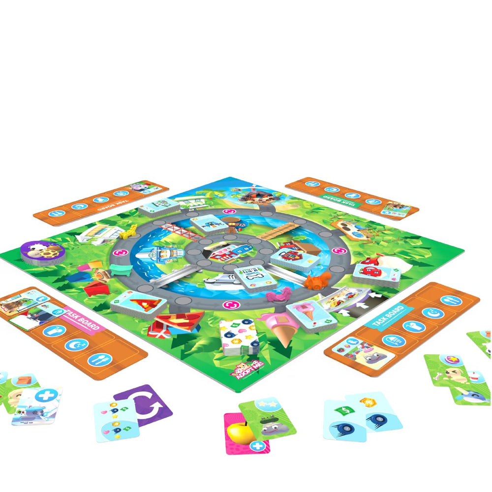 Buffalo Games Adopt Me board game setup showing how to start a game night