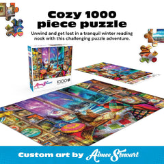 Buffalo Games Aimee Stewart puzzle: glowing lanterns and quilts evoke cozy winter vibes
