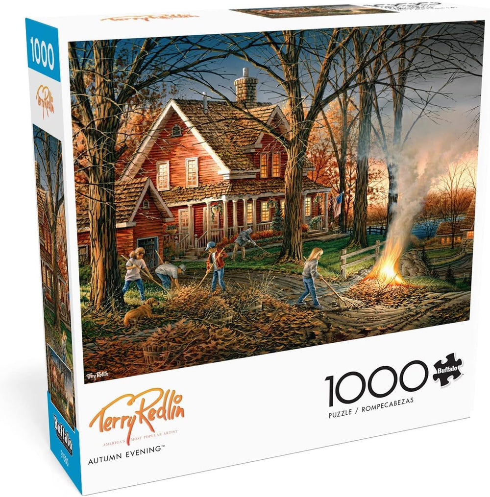 Buffalo Games Autumn Evening 1000-piece puzzle box with rich fall imagery for cozy evenings