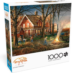 Buffalo Games Autumn Evening 1000-piece puzzle box with rich fall imagery for cozy evenings