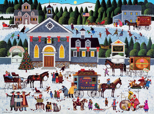 Buffalo Games Charles Wysocki Churchyard Christmas art detail boosts relaxing focus.