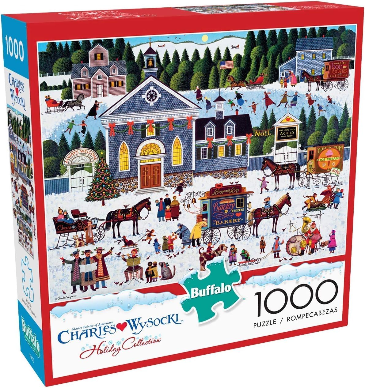 Buffalo Games Charles Wysocki Churchyard Christmas finished size supports spacious display.