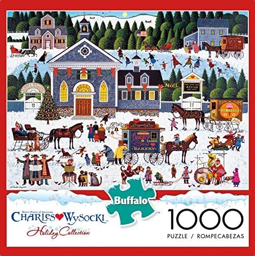 Buffalo Games Charles Wysocki Churchyard Christmas interlocking pieces enable secure fit.