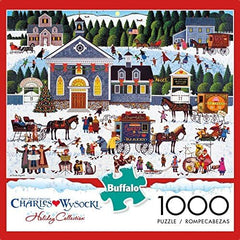 Buffalo Games Charles Wysocki Churchyard Christmas interlocking pieces enable secure fit.