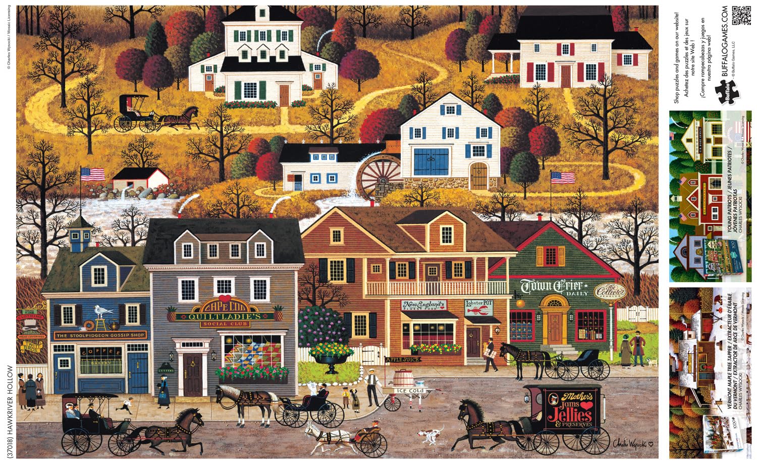 Buffalo Games Charles Wysocki Hawk River Hollow 500-piece puzzle provides a satisfying challenge.