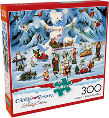 Buffalo Games Jingle Bell Teddy puzzle box ready for family night.