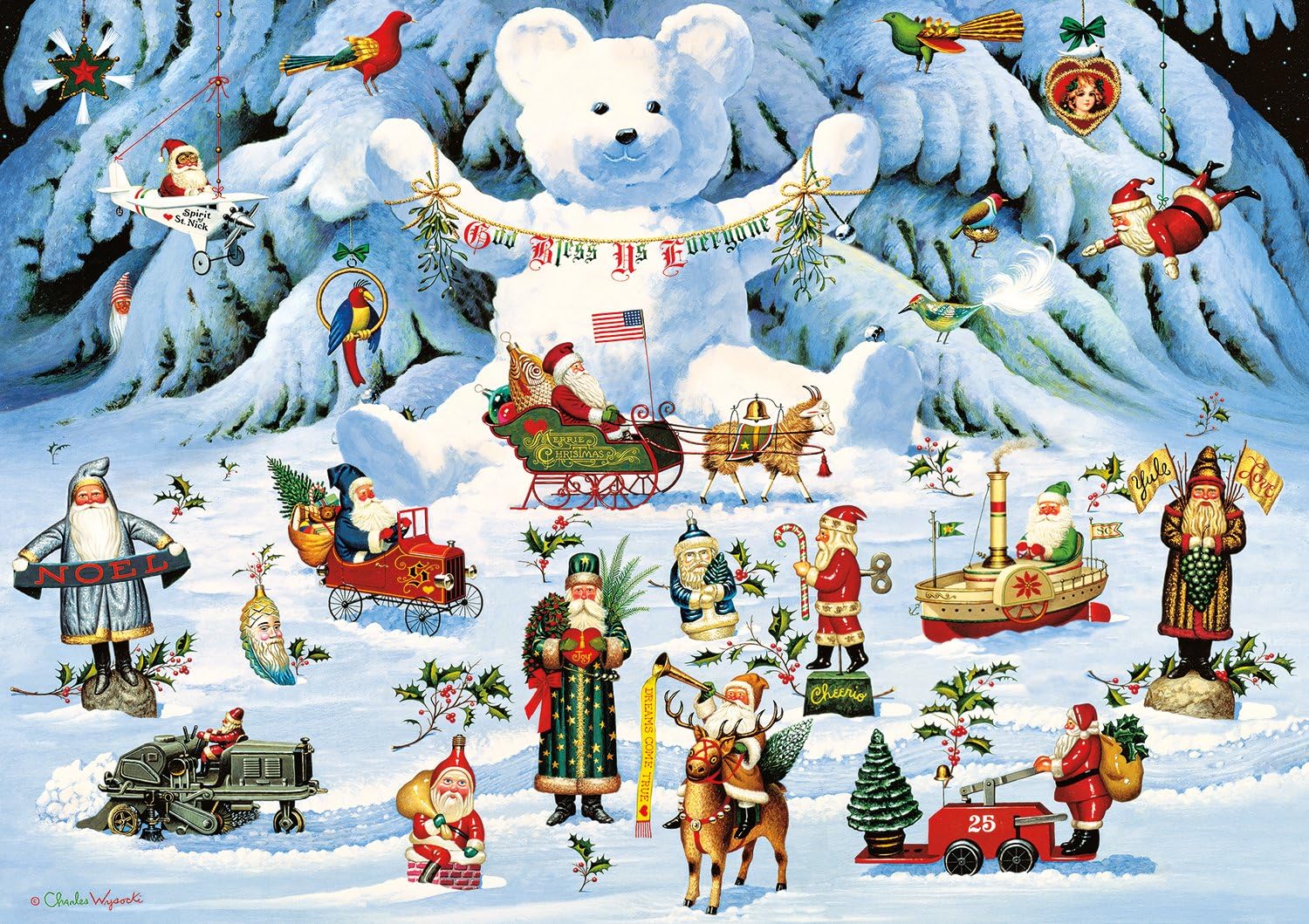 Buffalo Games Jingle Bell Teddy pieces spread for focused puzzling.