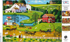 Buffalo Games Charles Wysocki Jolly Hill Farms vibrant farm scene inspires relaxed puzzling