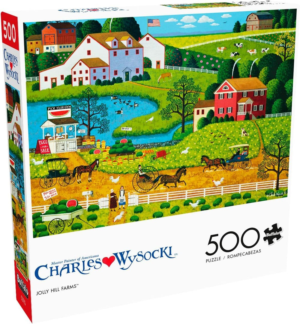 Buffalo Games Charles Wysocki Jolly Hill Farms cover puzzle invites cozy family evenings
