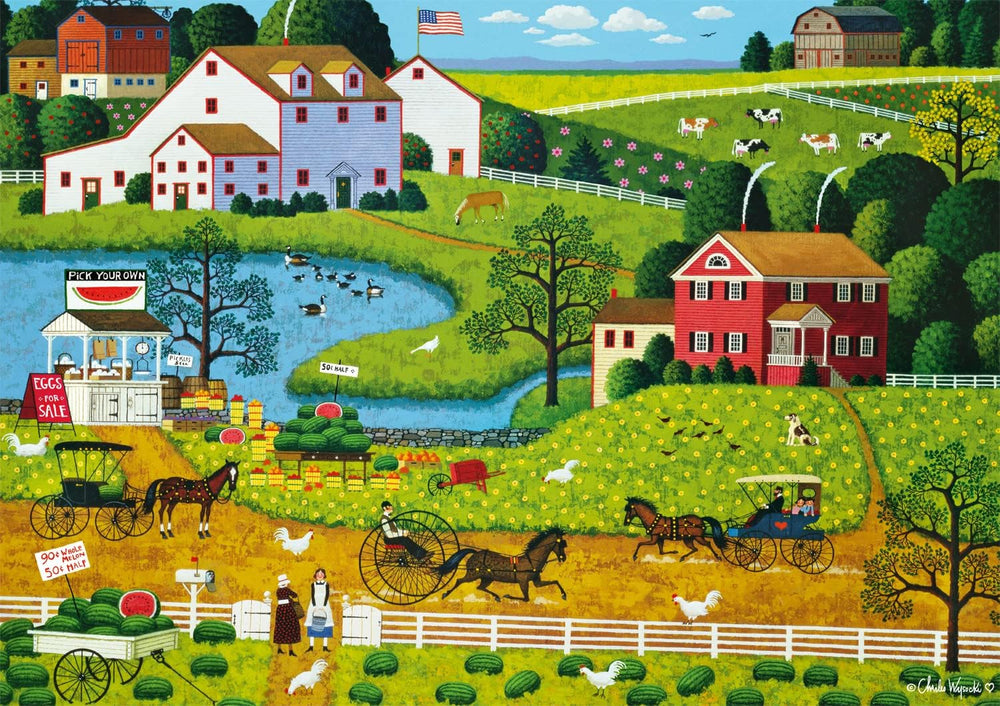Buffalo Games Charles Wysocki Jolly Hill Farms finished size reference supports framing