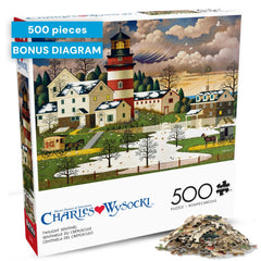 Buffalo Games Charles Wysocki Twilight Sentinel: lighthouse at dusk, a calming puzzle experience