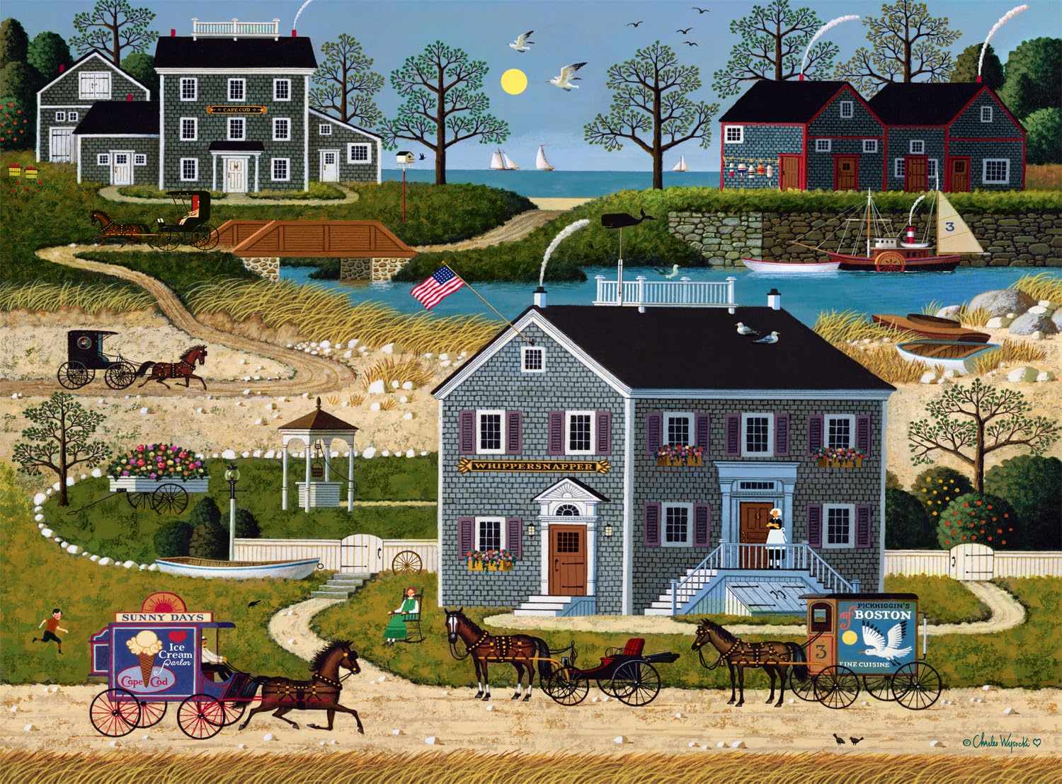 Buffalo Games Charles Wysocki Whippersnappers Cape Cod puzzle front view, vibrant coast