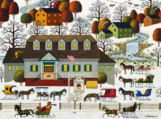 Buffalo Games Charles Wysocki puzzle with poster reference to guide assembly