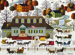 Buffalo Games Charles Wysocki puzzle with poster reference to guide assembly