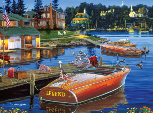 Buffalo Games Legend of the Lake: dock at sunset, calming evening puzzle