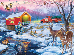 Buffalo Games Darrell Bush winter river scene with deer enhances cozy puzzle sessions