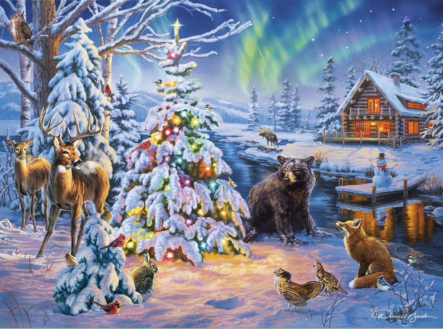 Buffalo Games Darrell Bush Woodland Christmas completed scene ideal for display and relaxation
