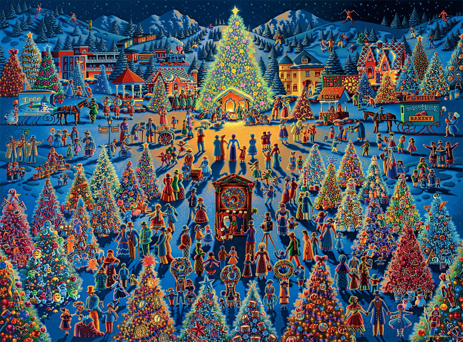Buffalo Games Dowdle Festival of Trees puzzle cover art for a cozy family puzzle night