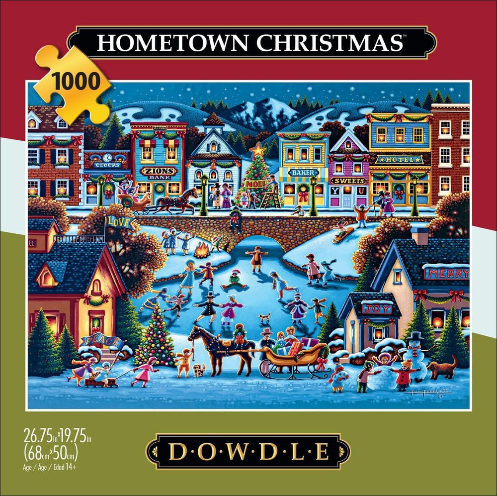 Buffalo Games Dowdle Hometown Christmas ice skating scene offers a relaxing immersive puzzling experience.