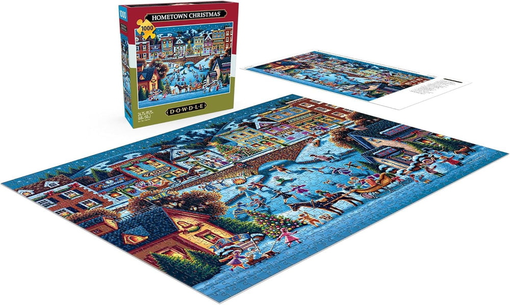 Buffalo Games Dowdle Hometown Christmas sleigh ride scene inspires festive family puzzling.