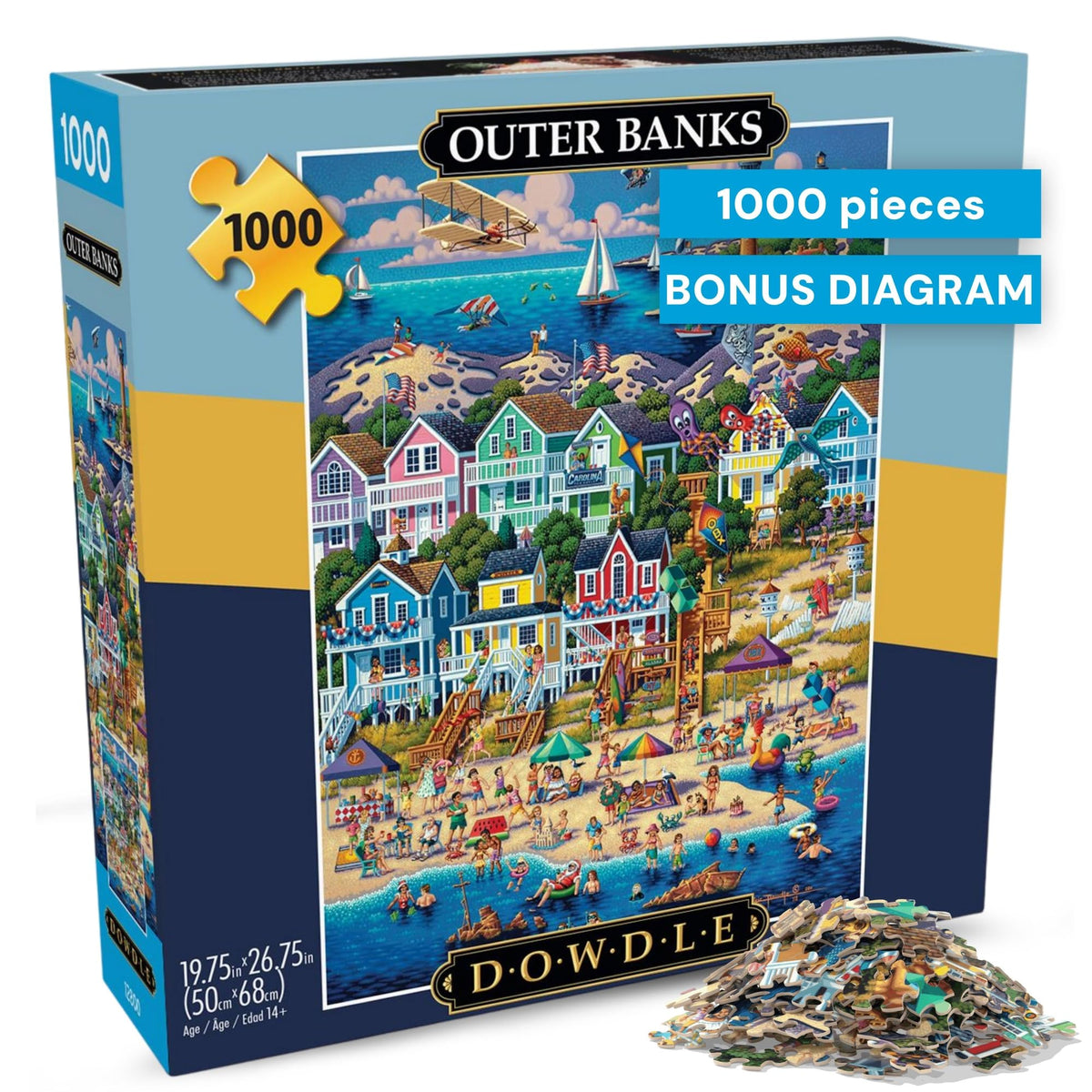 Buffalo Games Dowdle Outer Banks puzzle cover—vibrant beach scene for family puzzle night.