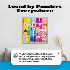 Buffalo Games Frosty Treats recycled board supporting sustainable puzzling.