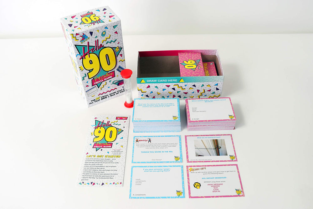 Buffalo Games Hella 90's question collection features vivid pictures for clues.