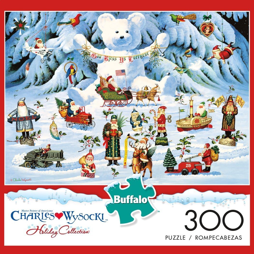 Buffalo Games holiday figurines scene with Santa and reindeer.