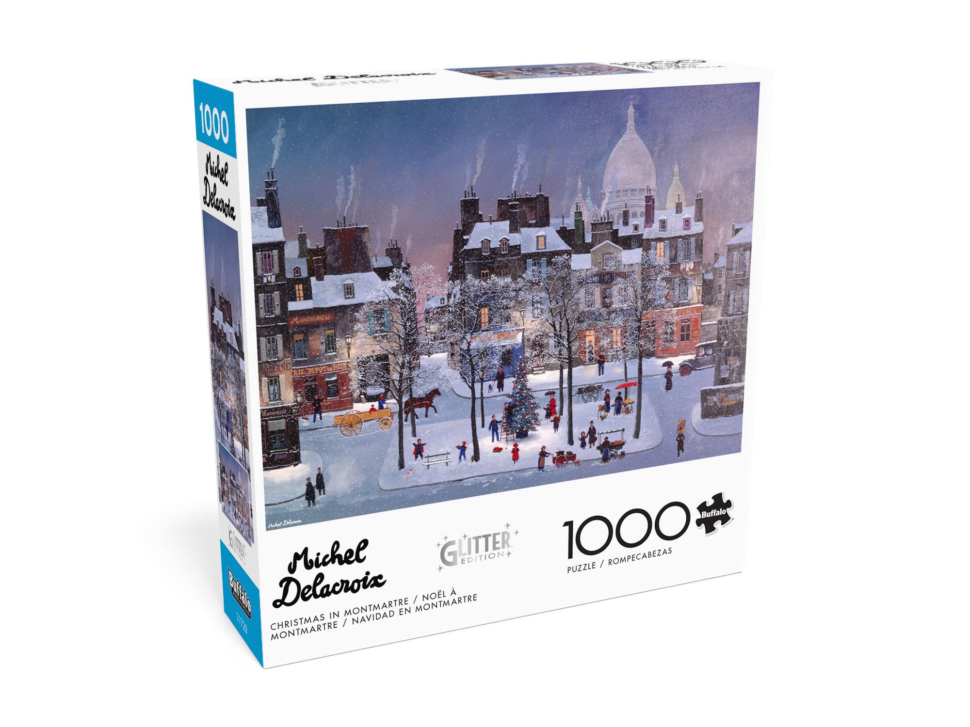 Buffalo Games Michel Delacroix Christmas in Montmartre art detail for immersive puzzling sessions.