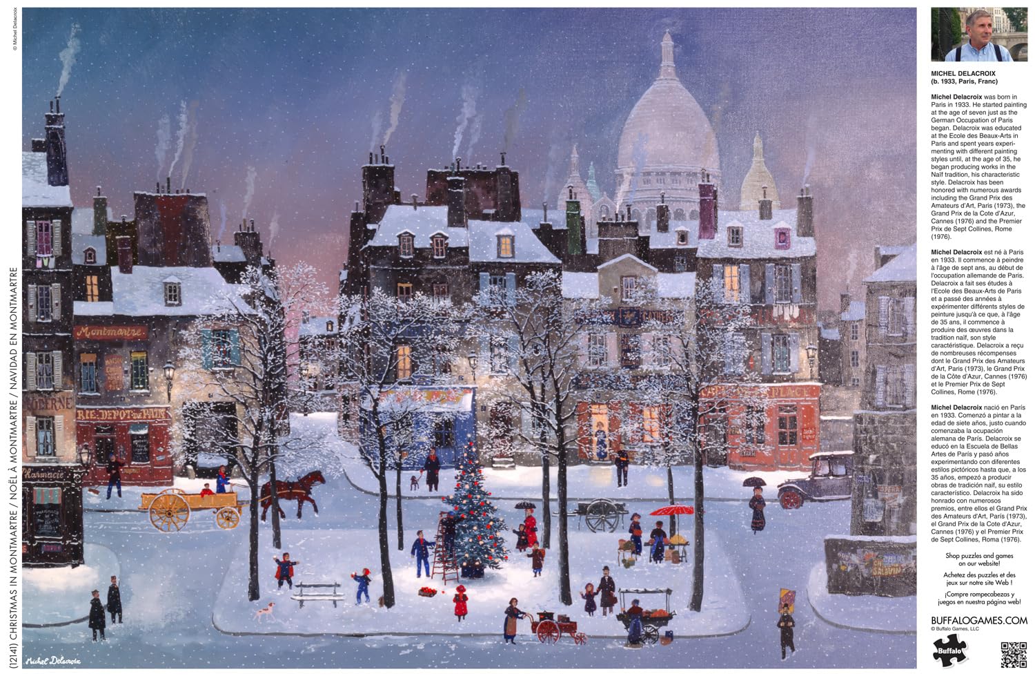 Buffalo Games Michel Delacroix Christmas in Montmartre 1000-piece puzzle for satisfying completion.