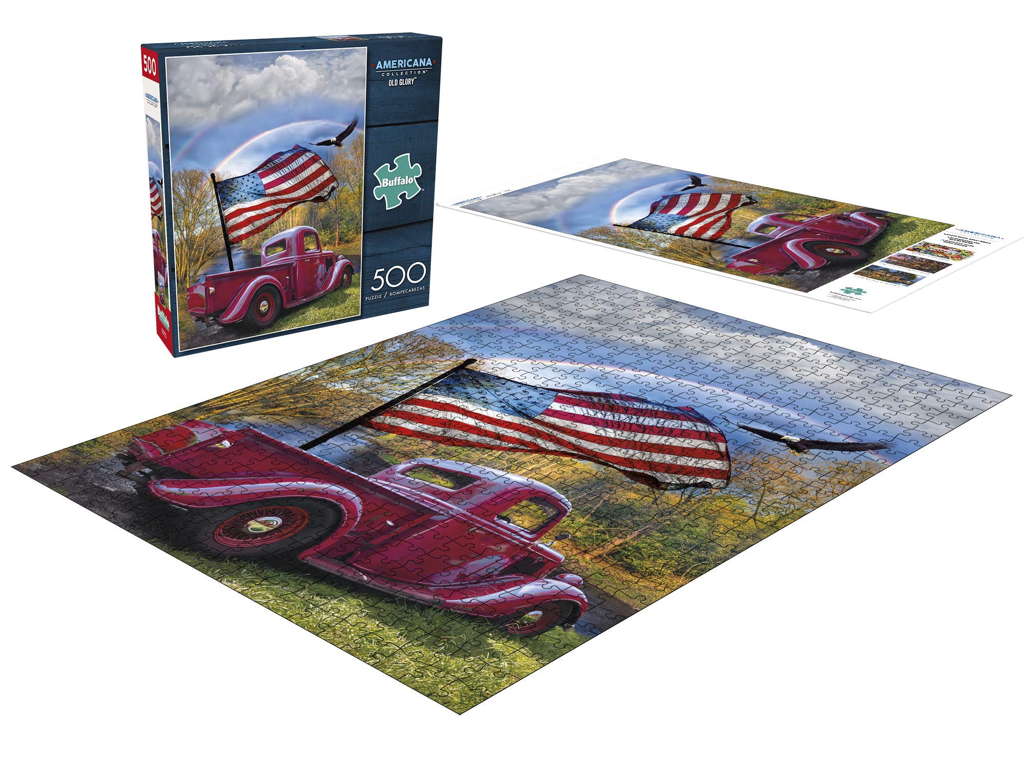 Buffalo Games Old Glory poster included to aid puzzle assembly.