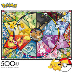 Buffalo Games Eevee Evolutions poster inside guides assembly for puzzlers of all levels.