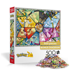 Buffalo Games Pokémon Eevee Evolutions puzzle cover shows all evolutions in a vibrant circular layout.