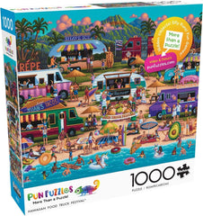 Buffalo Games Pun Fuzzles box art with vibrant Hawaiian scene for display or gift